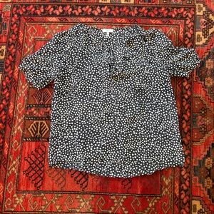 Joie 100% Silk Black and White Heart Pattern Blouse